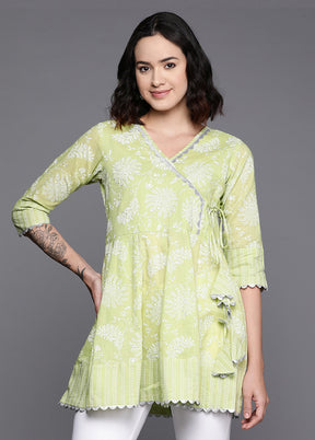 Pista Green Readymade Cotton Tunic - Indian Silk House Agencies