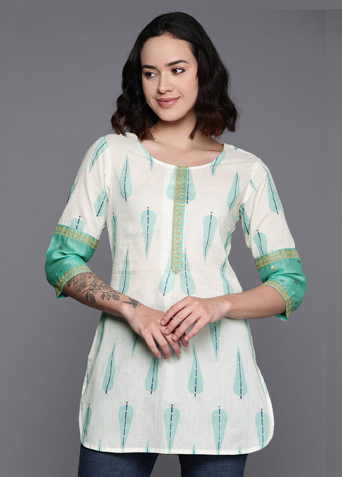 Off White Readymade Cotton Tunic - Indian Silk House Agencies