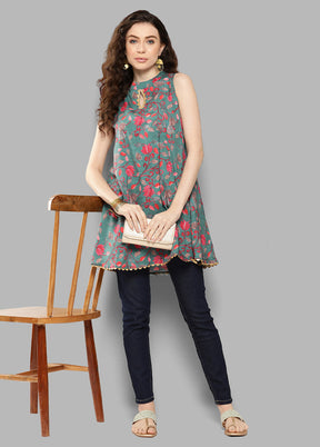 Green Readymade Polyester Tunic - Indian Silk House Agencies