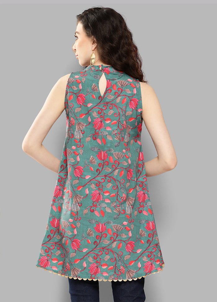 Green Readymade Polyester Tunic - Indian Silk House Agencies