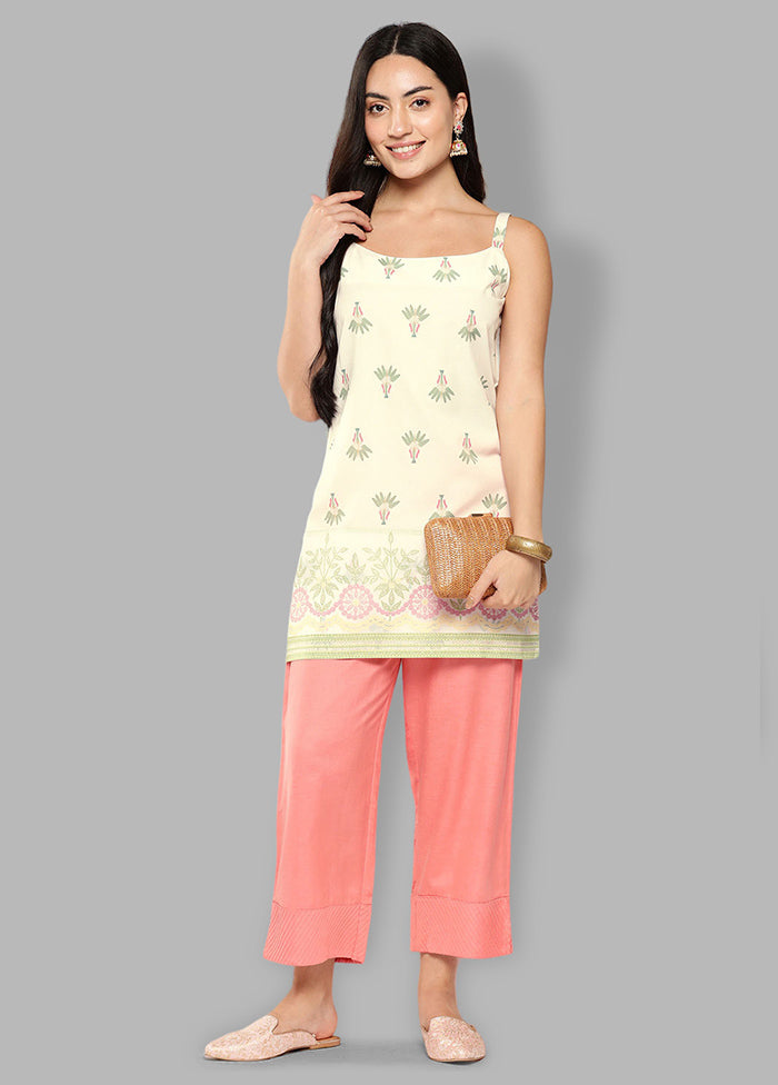 Off White Readymade Polyester Tunic - Indian Silk House Agencies