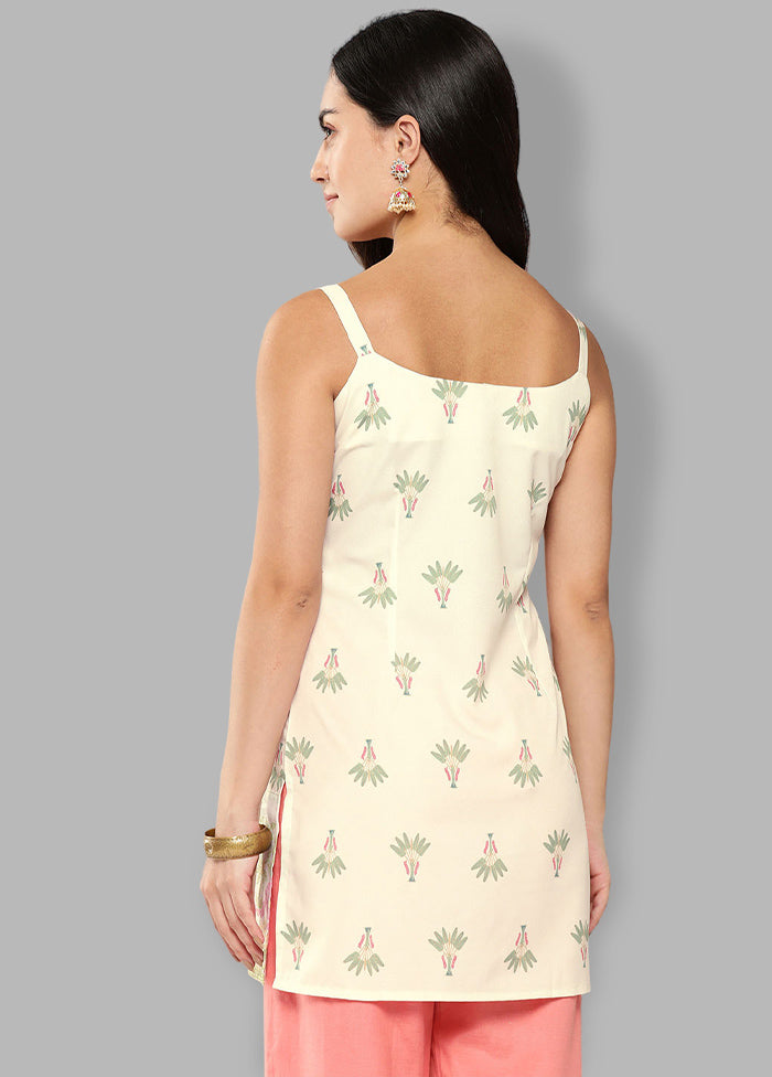 Off White Readymade Polyester Tunic - Indian Silk House Agencies