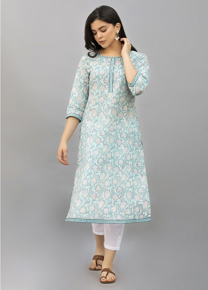 Sky Blue Readymade Cotton Kurti - Indian Silk House Agencies