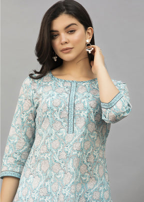 Sky Blue Readymade Cotton Kurti - Indian Silk House Agencies