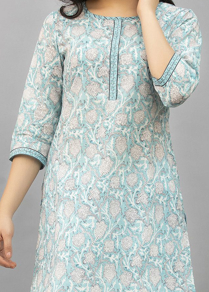 Sky Blue Readymade Cotton Kurti - Indian Silk House Agencies