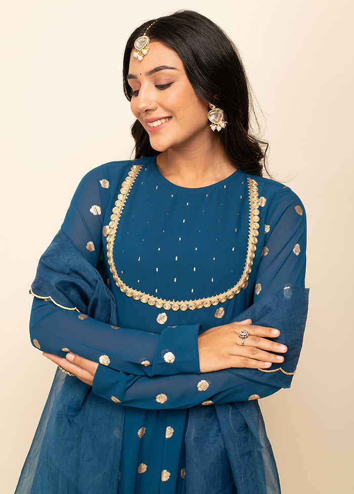 Teal Blue Readymade Georgette Indian Dress - Indian Silk House Agencies