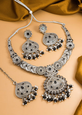 Multicolor Oxidised Stones And Beads Work Necklace Set - Indian Silk House Agencies