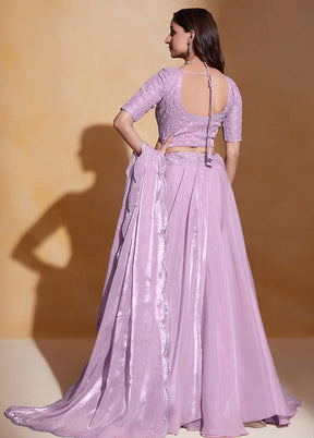 3 Pc Light Purple Net Semi Stitched Lehenga Set - Indian Silk House Agencies