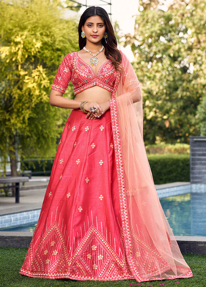 3 Pc Pink Silk Readymade Lehenga Set - Indian Silk House Agencies
