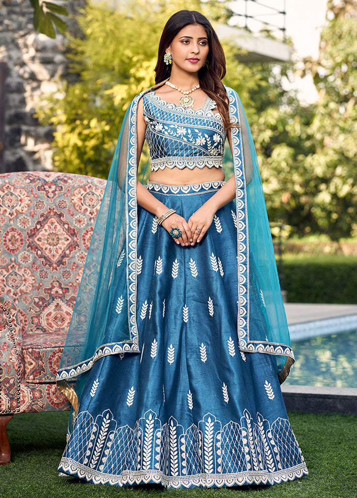 3 Pc Blue Silk Readymade Lehenga Set - Indian Silk House Agencies