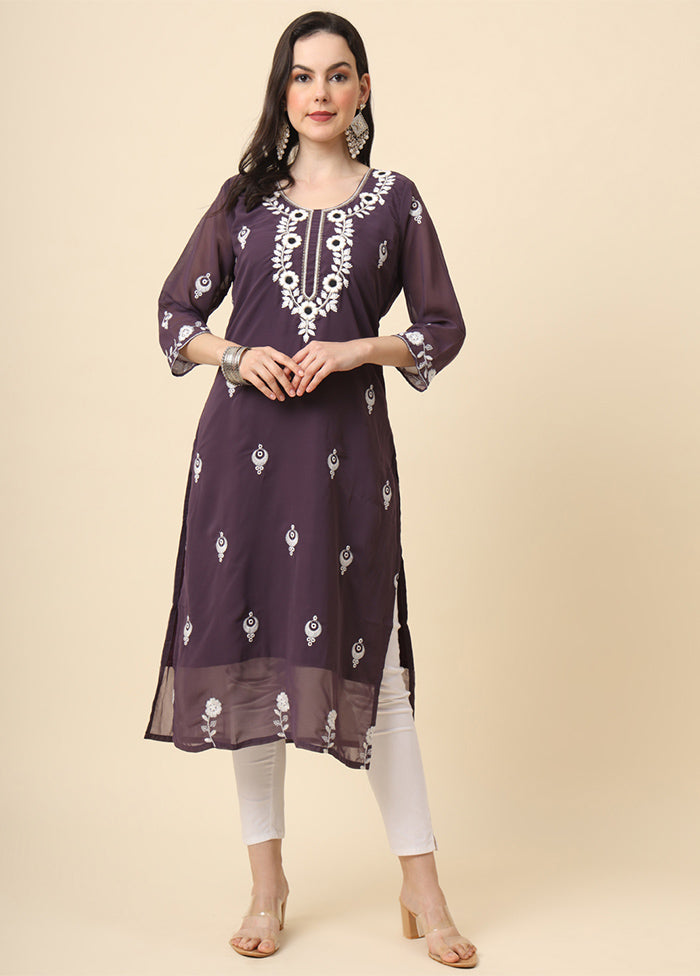 Lavender Readymade Georgette Short Top - Indian Silk House Agencies
