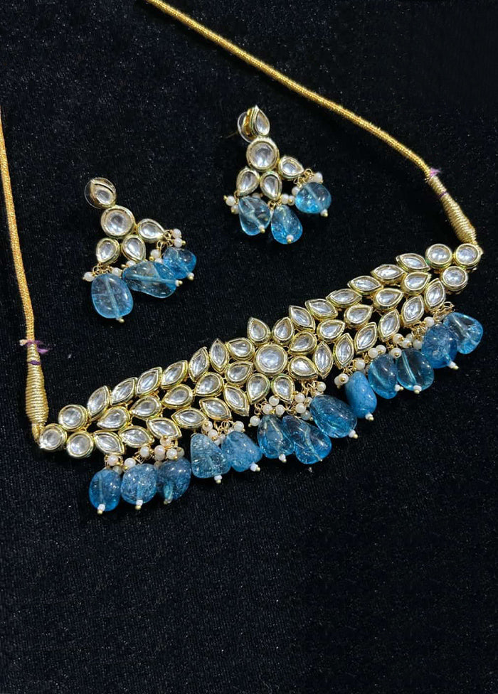 Blue Kundan Antique Necklace Set - Indian Silk House Agencies