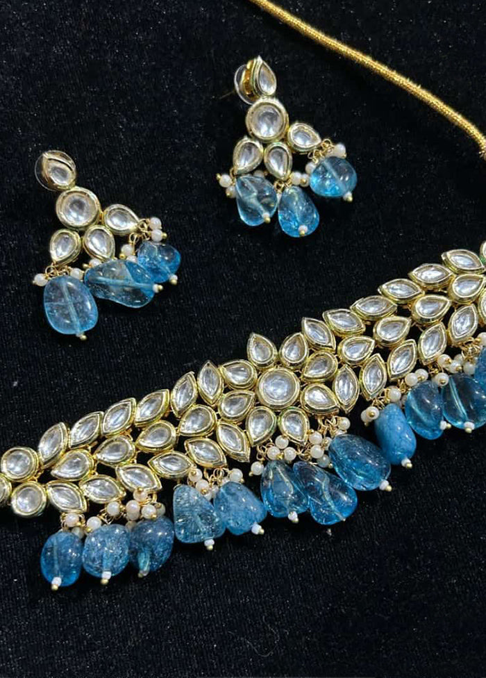 Blue Kundan Antique Necklace Set - Indian Silk House Agencies