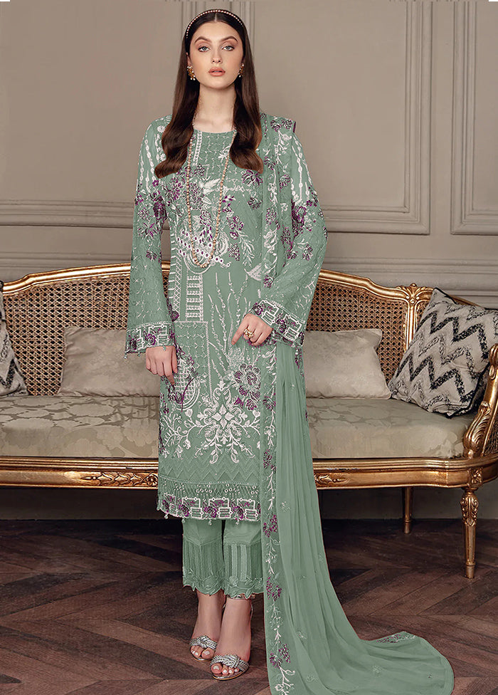 3 Pc Light Green Semi Stitched Georgette Suit Set