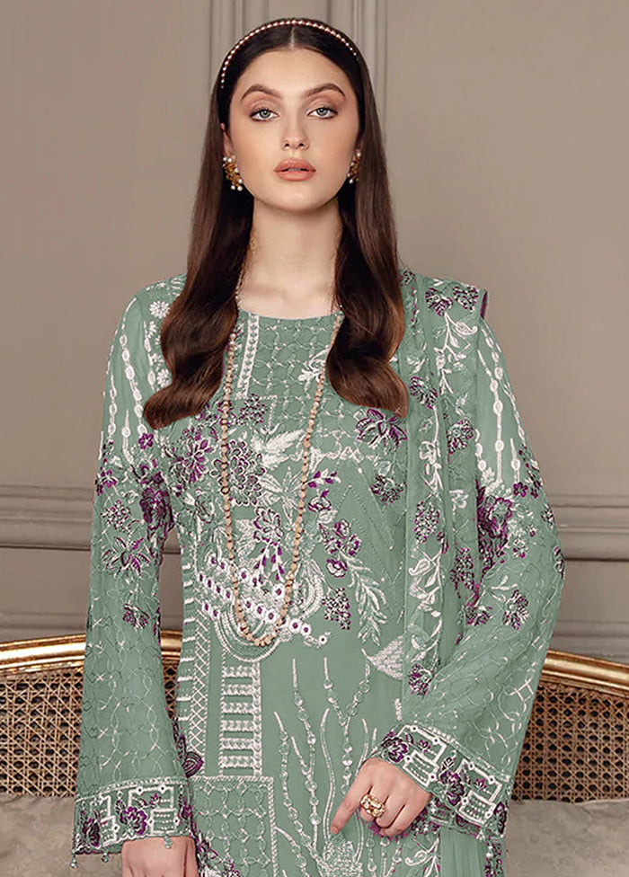 3 Pc Light Green Semi Stitched Georgette Suit Set - Indian Silk House Agencies
