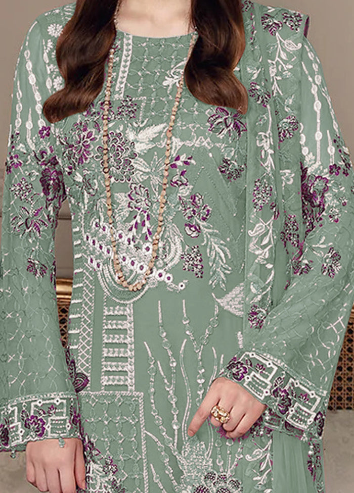 3 Pc Light Green Semi Stitched Georgette Suit Set