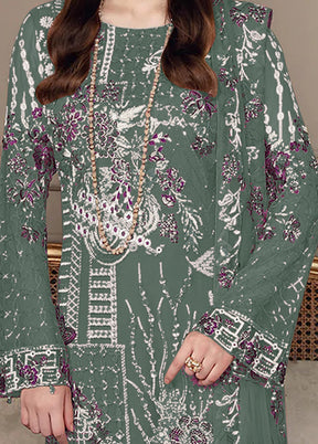 3 Pc Green Semi Stitched Georgette Suit Set