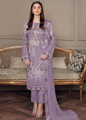3 Pc Lavender Semi Stitched Georgette Suit Set - Indian Silk House Agencies