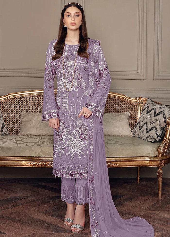 3 Pc Lavender Semi Stitched Georgette Suit Set