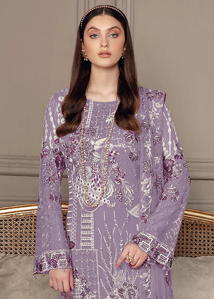 3 Pc Lavender Semi Stitched Georgette Suit Set - Indian Silk House Agencies