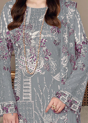 3 Pc Grey Semi Stitched Georgette Suit Set