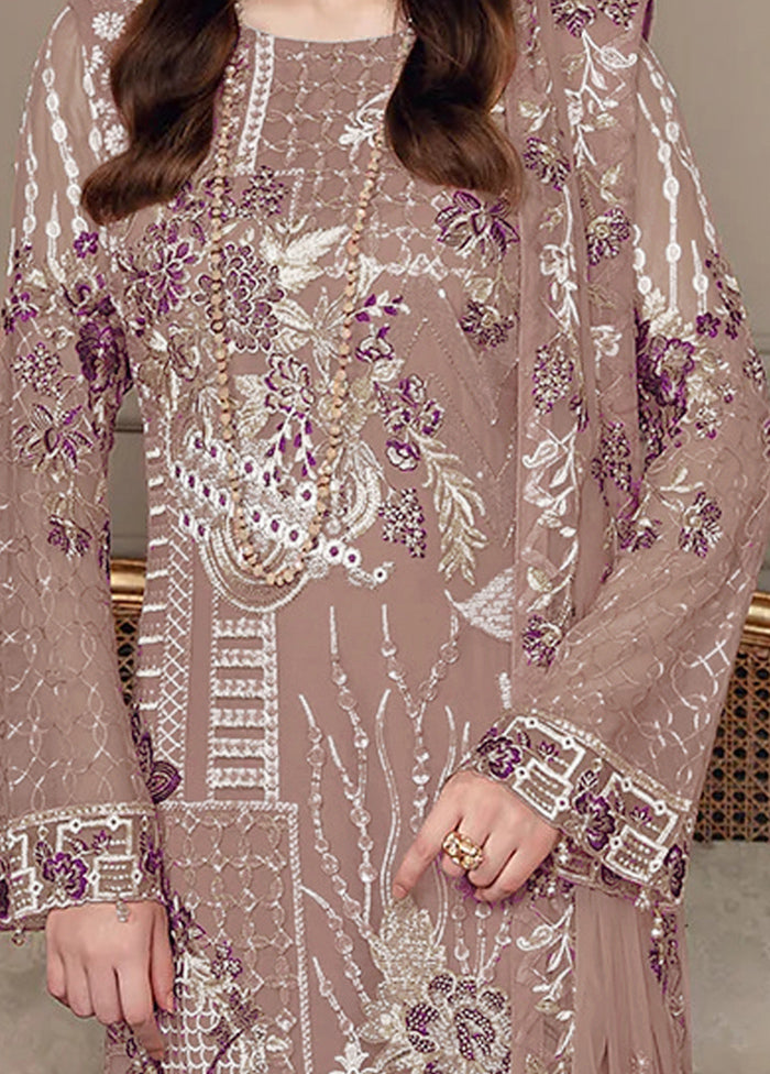 3 Pc Beige Semi Stitched Georgette Suit Set