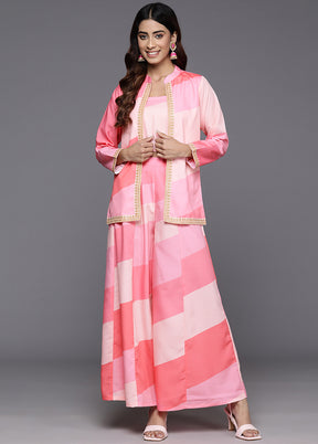 3 Pc Pink Polyester Jacket Coords Set