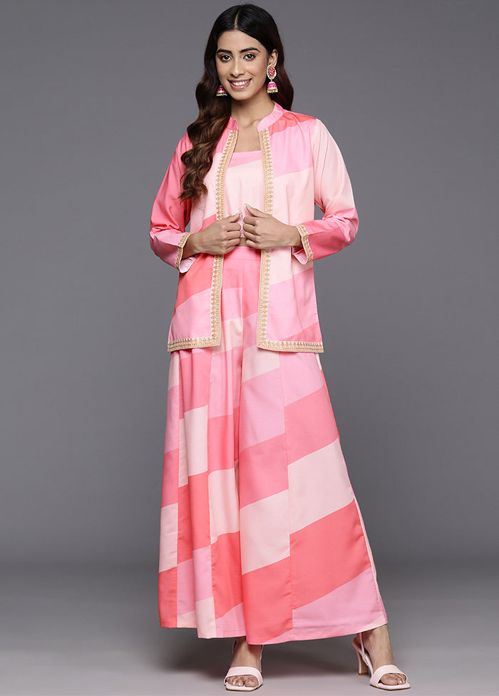 3 Pc Pink Polyester Jacket Coords Set - Indian Silk House Agencies