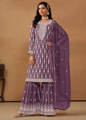 3 Pc Purple Semi Stitched Georgette Suit Set