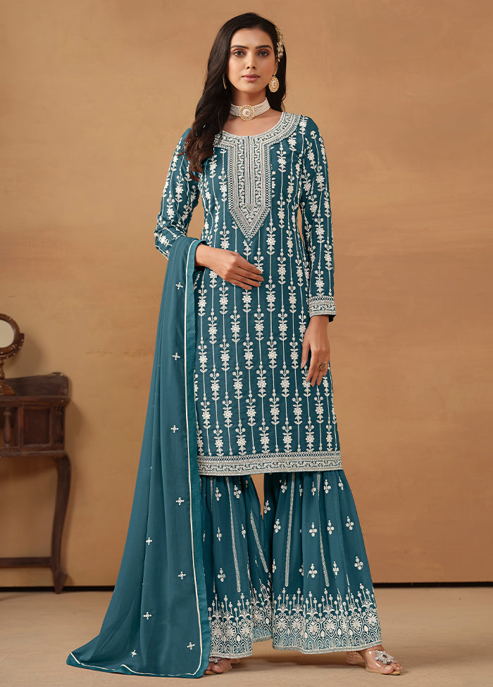 3 Pc Rama Semi Stitched Georgette Suit Set - Indian Silk House Agencies