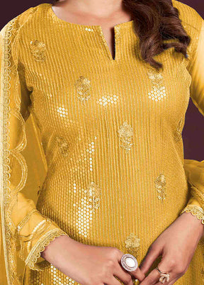 3 Pc Yellow Semi Stitched Net Suit Set - Indian Silk House Agencies