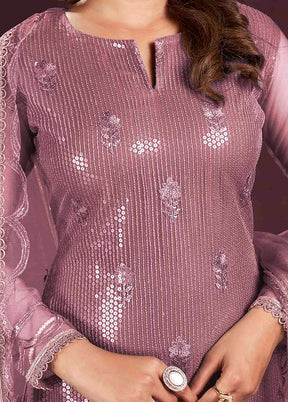 3 Pc Pink Semi Stitched Net Suit Set