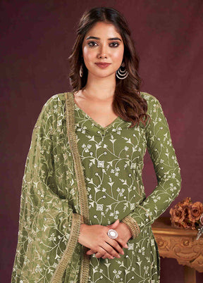 3 Pc Green Semi Stitched Net Suit Set - Indian Silk House Agencies