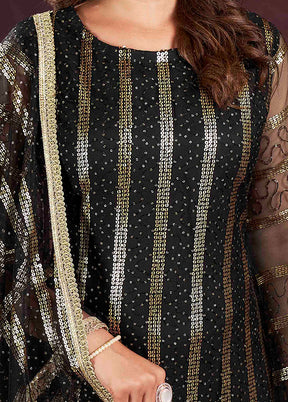 3 Pc Black Semi Stitched Net Suit Set - Indian Silk House Agencies