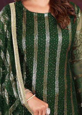 3 Pc Green Semi Stitched Net Suit Set - Indian Silk House Agencies