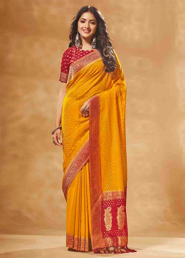 Yellow Georgette Saree With Blouse Piece - Indian Silk House Agencies