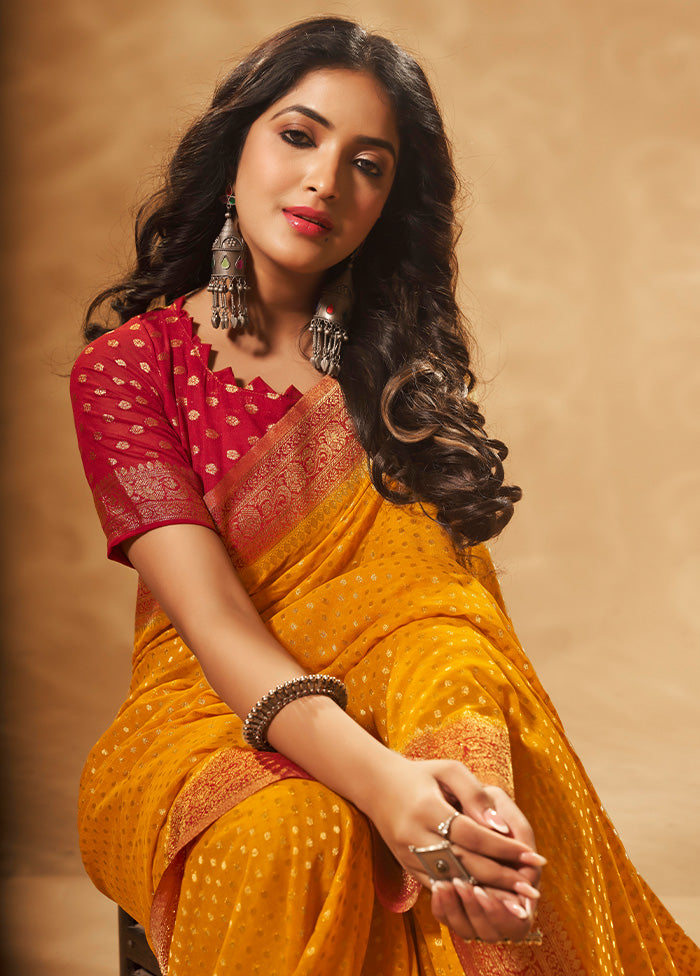 Yellow Georgette Saree With Blouse Piece - Indian Silk House Agencies