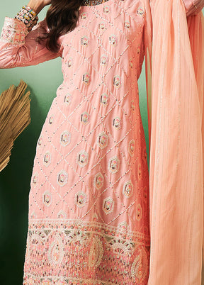 3 Pc Peach Semi Stitched Georgette Suit Set