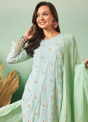 3 Pc Sea Green Semi Stitched Georgette Suit Set