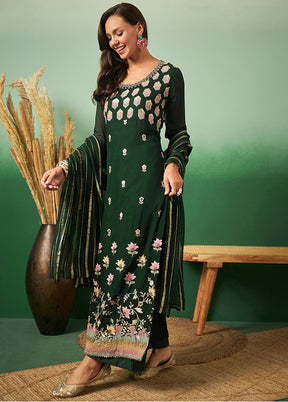 3 Pc Green Semi Stitched Georgette Suit Set