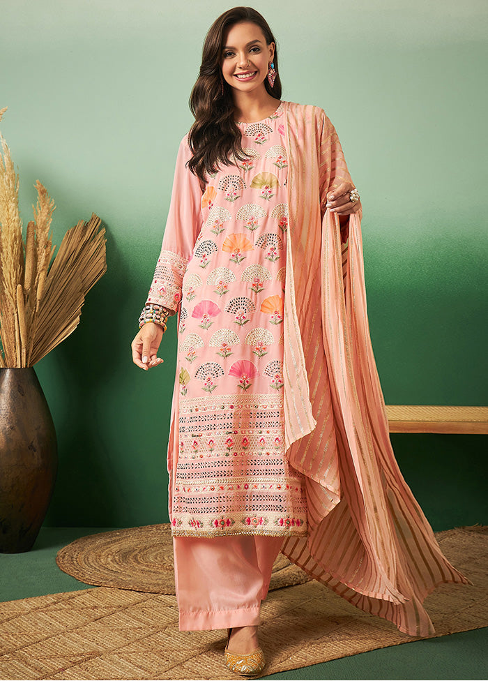 3 Pc Peach Semi Stitched Georgette Suit Set