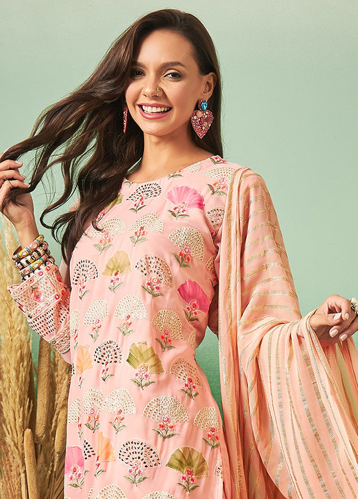 3 Pc Peach Semi Stitched Georgette Suit Set