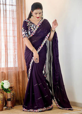 Voilet Spun Silk Saree With Blouse Piece