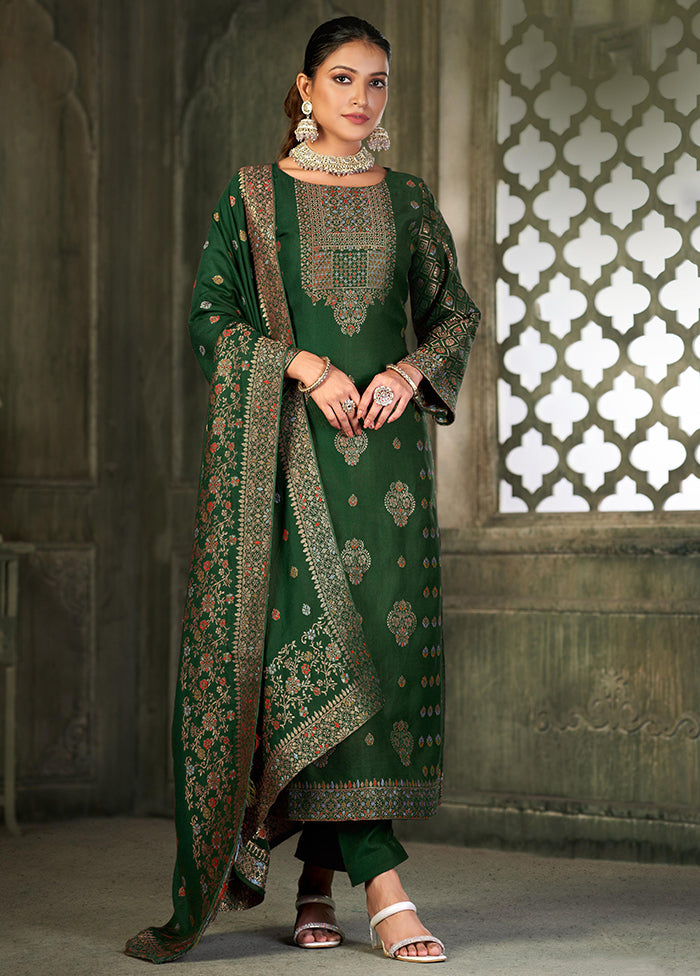 3 Pc Green Semi Stitched Viscose Suit Set - Indian Silk House Agencies