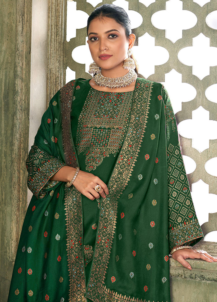 3 Pc Green Semi Stitched Viscose Suit Set - Indian Silk House Agencies