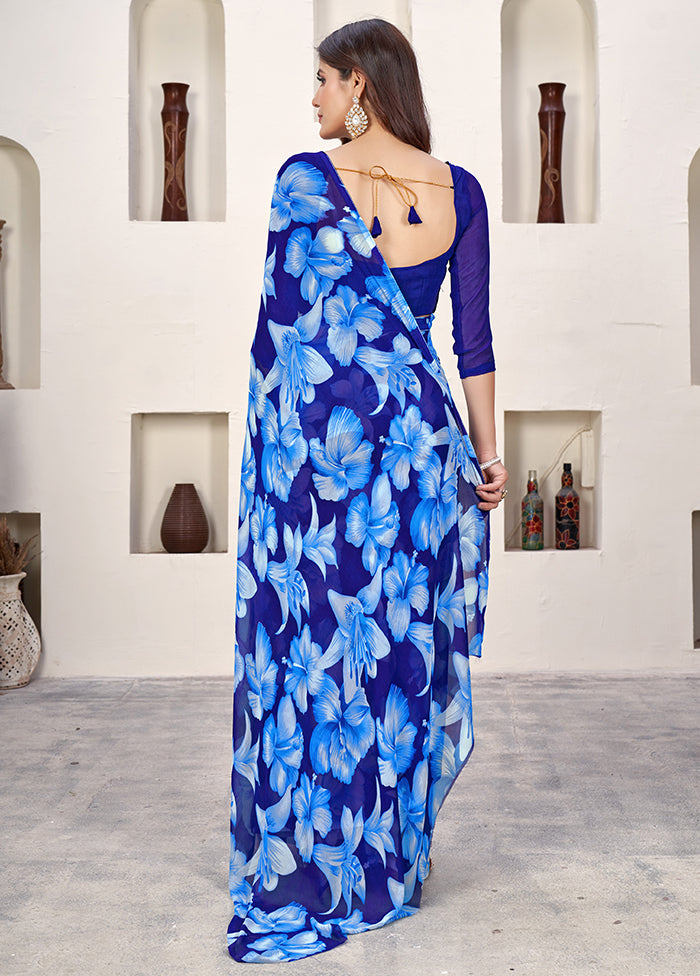 Blue Net Net Saree With Blouse Piece - Indian Silk House Agencies