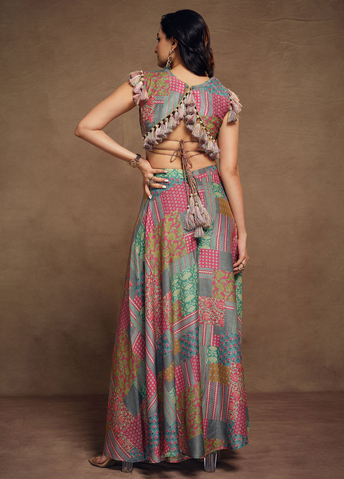 3 Pc Multi Readymade Silk Suit Set - Indian Silk House Agencies