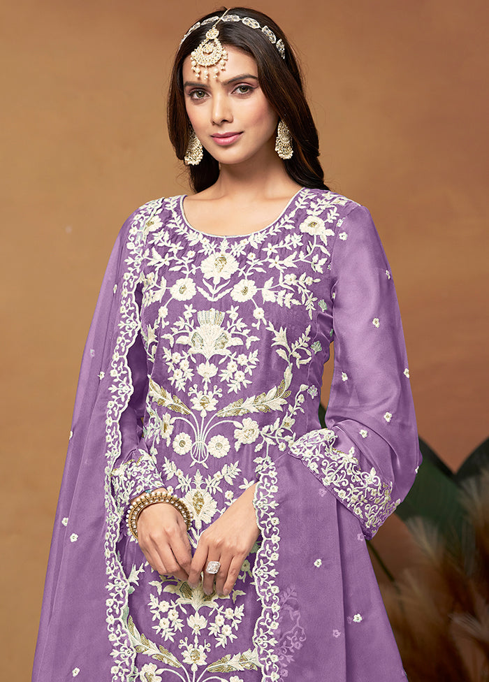 3 Pc Lavender Semi Stitched Net Suit Set - Indian Silk House Agencies