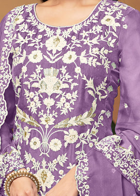 3 Pc Lavender Semi Stitched Net Suit Set