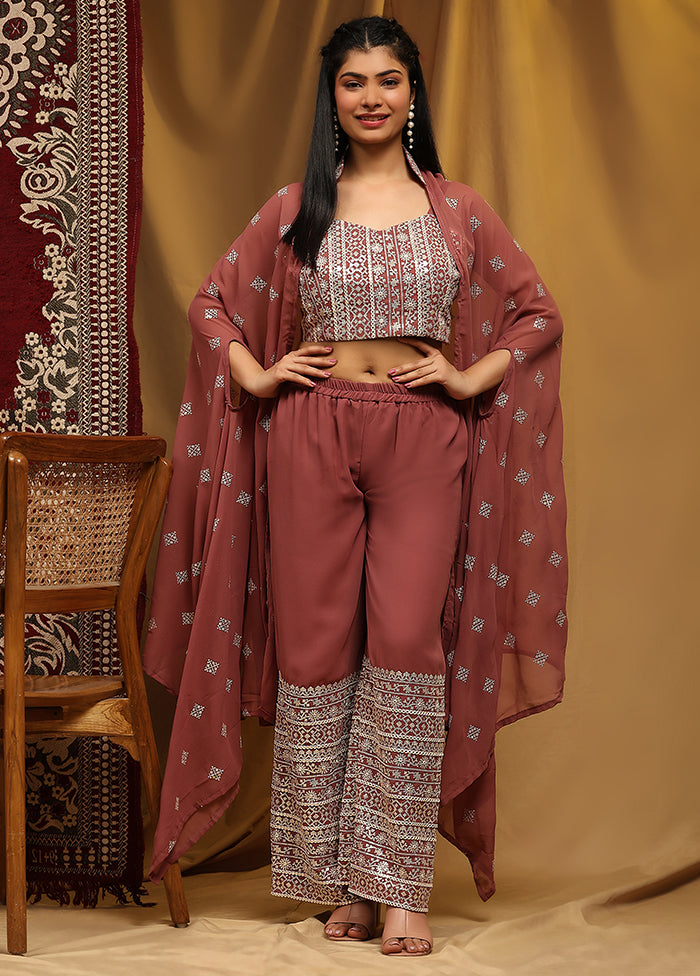 3 Pc Maroon Readymade Georgette Suit Set